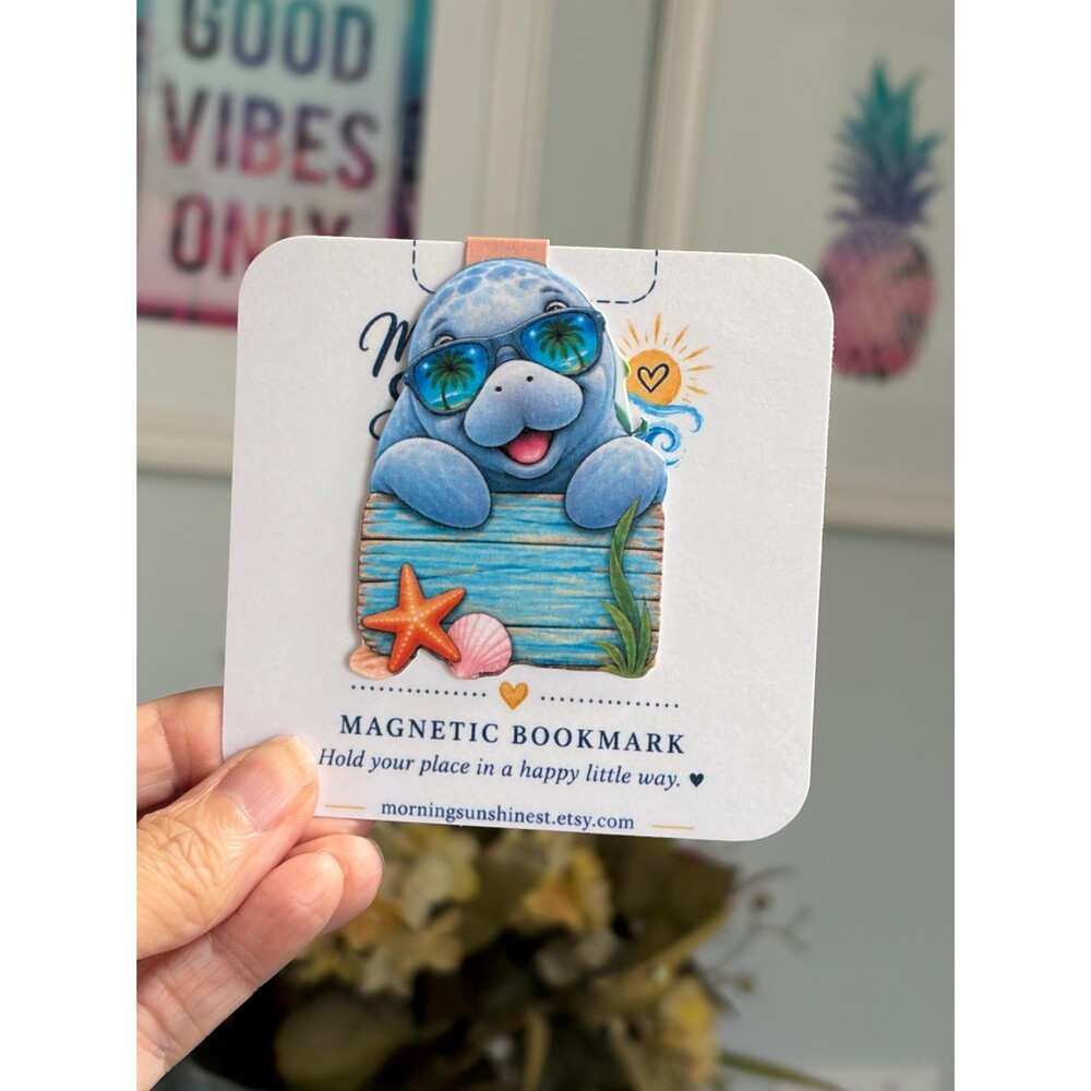 Manatee Magnetic Bookmark, Cute Marlow Bookmark, Coastal Book Lover Gift, Beach